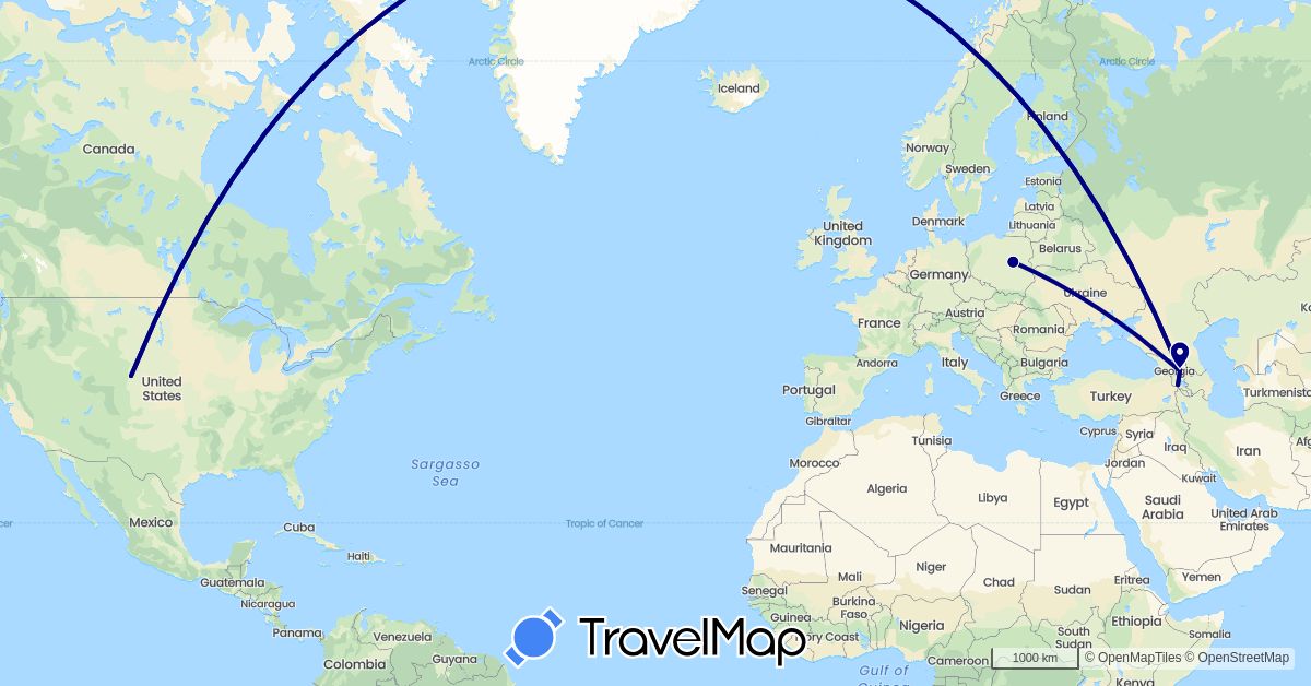 TravelMap itinerary: driving in Armenia, Georgia, Poland, United States (Asia, Europe, North America)